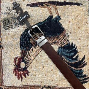 Clarks Brown&Black Leather Reversible Men’s Belt with Silver Buckle